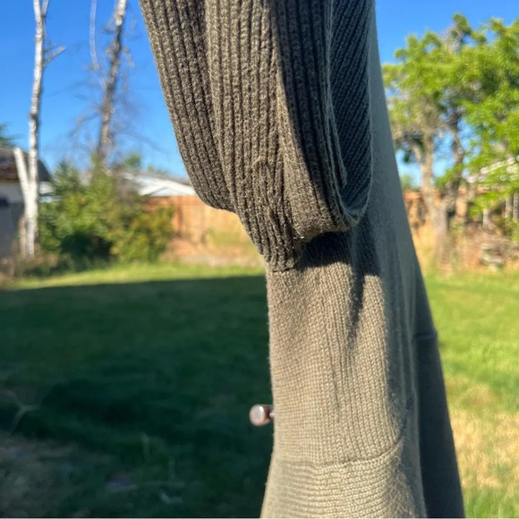 SOFT SURROUNDINGS ~ Green Asymmetric Cable Knit Wool Blend Cardigan with Clasp - Picture 10 of 12